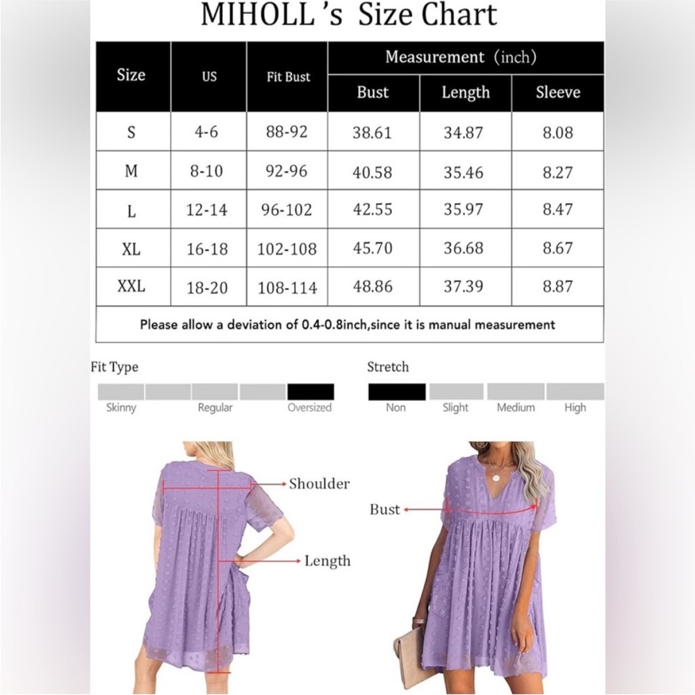 3/$25! NEW! MIHOLL Boutique Short Sleeve V-Neck Swiss Dot Babydoll Mini Dress - Picture 6 of 7